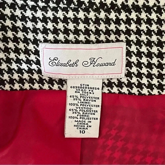 Elizabeth Howard Houndstooth Blazer White Black Artsy Jacket Coat Women Size 10 - Picture 8 of 8